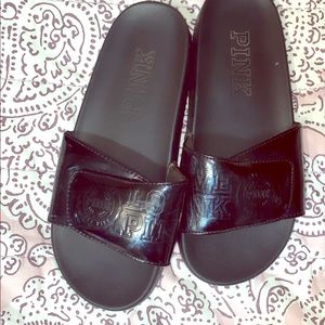 Black VS Pink mule flip flops